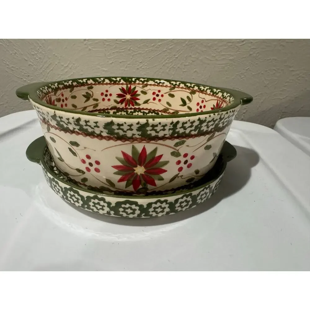 Temptations Old World Poinsettia 1 Qt Round Bowl Set